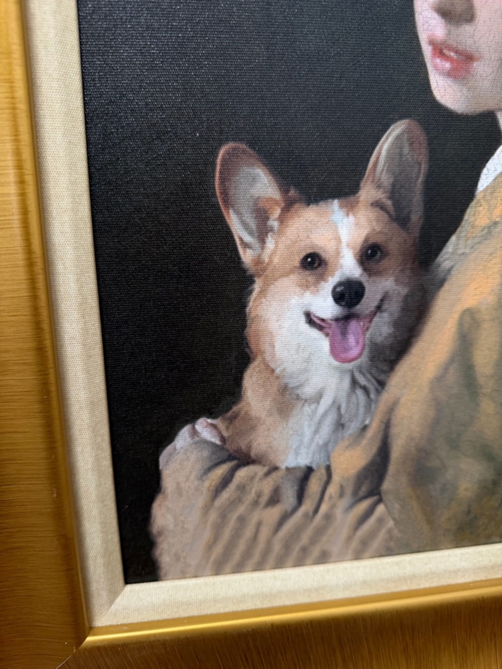 Framed 'Girl with a Pearl Earring' Style Oil Painting with Corgi - Gold Frame - Picture 5 of 16
